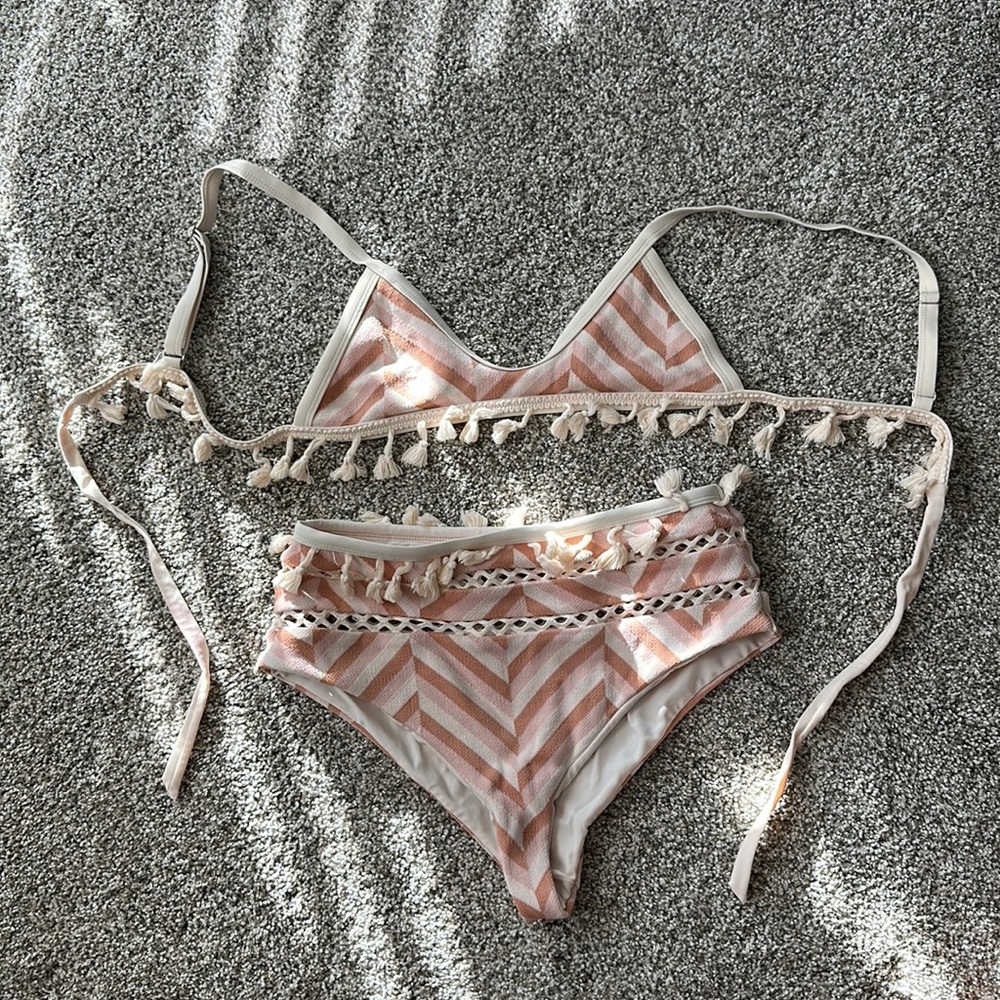 Tularosa | Multi-Colored Striped Fringe Bikini | Size Medium